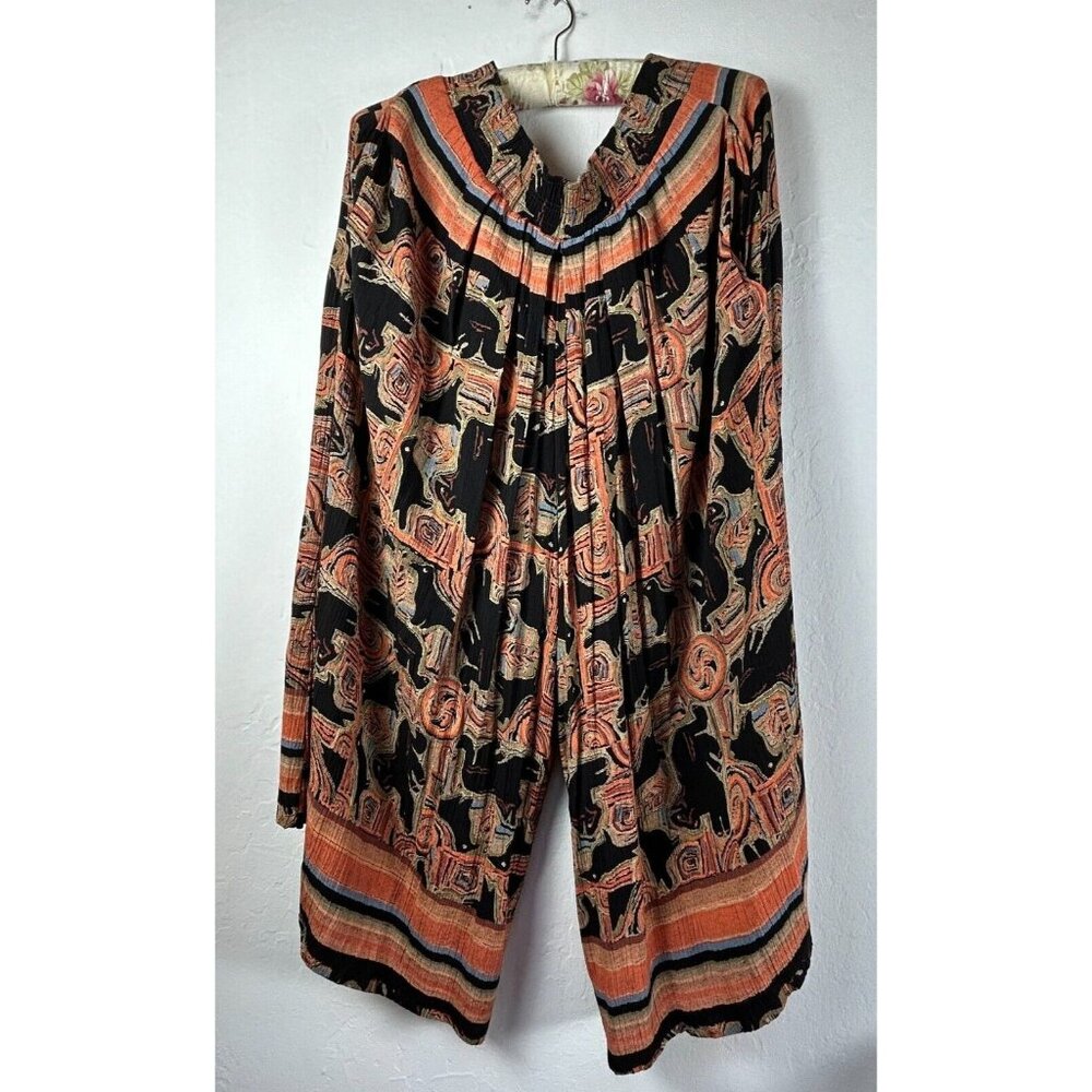 VTG Laura Kieffer Wide Leg Pants Women's Large Orange Black Pull On Boho Hippie